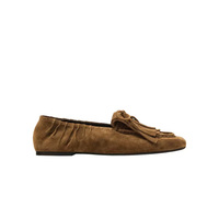 2025 Damen Brown Retro Wildleder Echt leder Slipper Slip-On Verschluss Leicht für Frühling und Sommer mit Quasten besatz