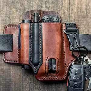 Tactical Retro Outdoor Storage Belt Bag Wholesale EDC Leather Belt Pouch Holster Case for Knife Flashlight