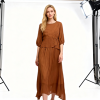 Nouvelle Robe Longue Deux Pièces en Rayonne et Mousseline Style 2026, Taille Naturelle, Écologique, Respirante, Plusieurs Couleurs Disponibles (ODM)