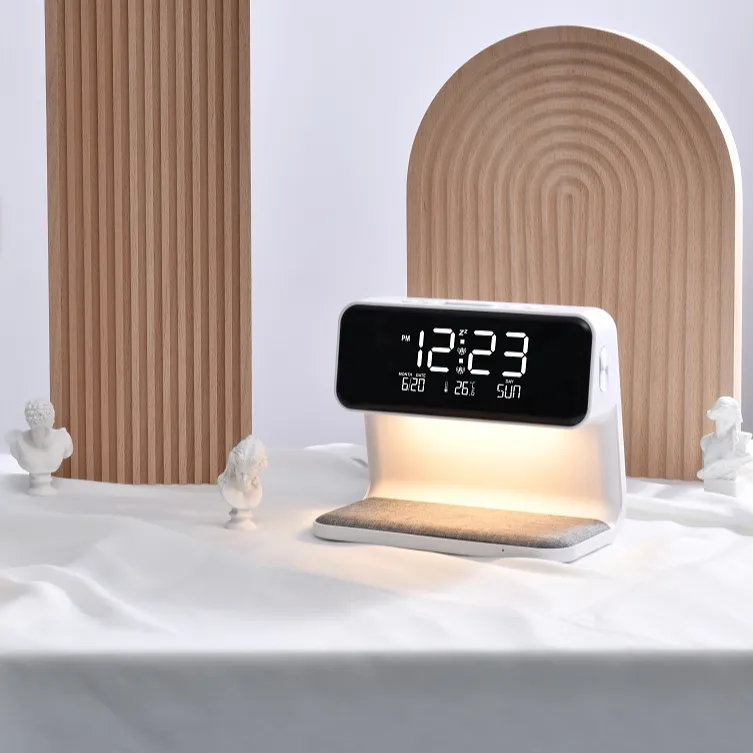 Multifunctional Bedroom Desk Clock Wake-up Wireless Charging Alarm Clock Led Night Light Smart Table Clock