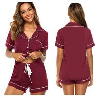 Pyjama en satin à manches courtes et short, doux et tendance, personnalisé pour femme, printemps-été, respirant, fin, cardigan, vêtements d'intérieur en coton