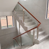Rampe d'escalier en verre trempé, main courante en acier inoxydable, poignée en bois, balustrade moderne pour escaliers, balcon, terrasse