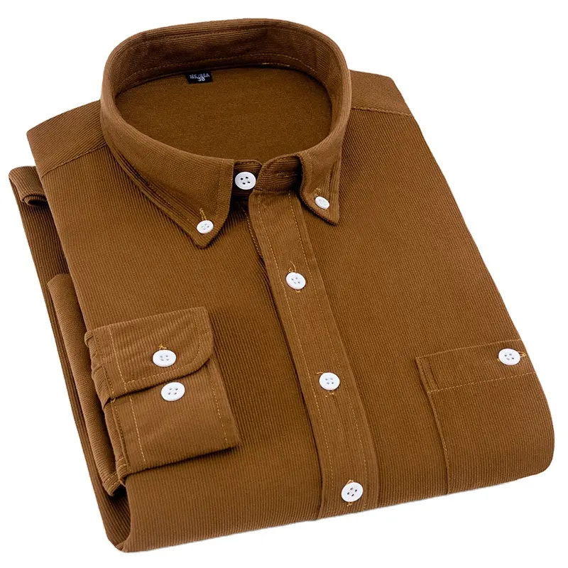 Men Classic Corduroy Long Sleeve Shirt Button Turn Down Collar Business Casual Shirt For Men Long Sleeve Flannel High Quality