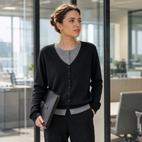 Cardigan en tricot doux pour femme, col en V, effet deux pièces, faible MOQ, idéal pour l'automne et l'hiver, vêtement quotidien