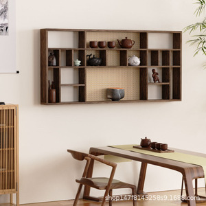 Wall Mounted Solid Wood Display <b>Shelf</b> 102x56cm Large Capacity Tea Storage <b>Rack</b> For Tea Room - Product Image 2