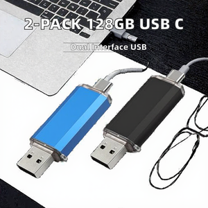 Myemuun Paquete de 2 Unidades Flash USB 2.0 y Tipo-C de 128 <span class=keywords><strong>GB</strong></span> 2 en 1 |   Unidad de Memoria USB de Doble Interfaz (Negra + Azul) - Product Image 2