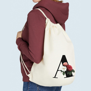 Mochila personalizada de lona con cordón, bolsa de algodón con estampado de letras de la A a la Z, lavable, para deportes, fitness y actividades al aire libre - Product Image 3