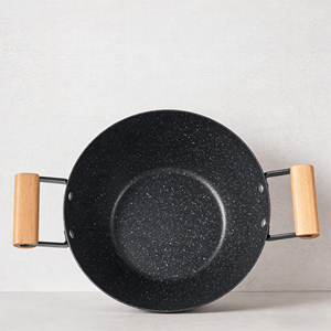 <span class=keywords><strong>Wok</strong></span> chinois en aluminium avec revêtement en marbre antiadhésif, double poignée ergonomique en bois, 18L, compatible induction, gaz et four, pour les repas en famille, la cuisine en camping - Product Image 2