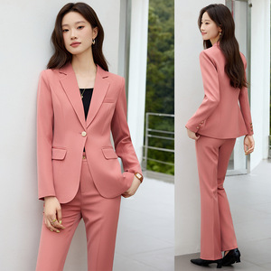 Women's Pink <b>Blazer</b> Suit <b>Set</b> Full Sleeve Polyester Formal Anti-Wrinkle Spring Wear - Product Image 1