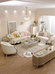 Canapé en cuir capitonné de luxe léger de style américain et français haut de gamme, avec cadre en bois massif sculpté doré et capitonnage à boutons, pour salon - Product Image 6