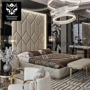 Set di camere da <span class=keywords><strong>letto</strong></span> King Size personalizzato in fabbrica <span class=keywords><strong>letto</strong></span> in tessuto imbottito alto <span class=keywords><strong>testiera</strong></span> in acciaio inox 3 anni di lusso sfondo <span class=keywords><strong>muro</strong></span> - Product Image 5