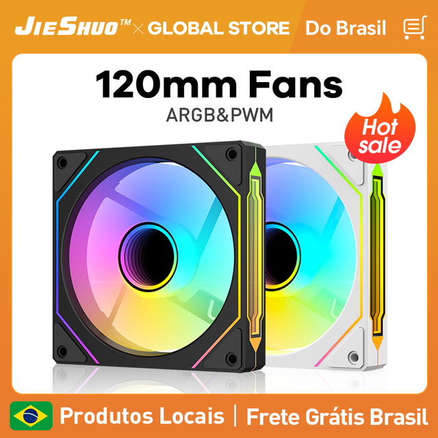 JIESHUO 120mm ARGB PWM Ball Bearing PC Case Fan with Plastic Heatsink Quiet Cooling for Desktop Brazil Fast Shipping