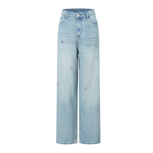 Dear-Lover offre le service <span class=keywords><strong>DDP</strong></span> par Air Casual Women Sail Blue Center Seam Deep Wash Straight High Waist Denim <span class=keywords><strong>Jeans</strong></span> - Product Image 1