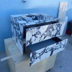 Calacatta Viola bergalur marmer <span class=keywords><strong>Vanity</strong></span> dengan laci batu alam mewah konsol kamar mandi desain Modern elegan - Product Image 3