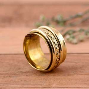 Anillo giratorio unisex de latón chapado en oro de 14 quilates con bisel, hecho a mano, estilo bohemio, para meditación - Product Image 3