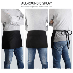 Waitress <b>Apron</b> Black 3 Pockets Oil Resistant For Restaurant <b>Kitchen</b> Work - Product Image 3