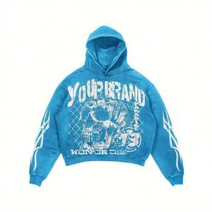 Alta calidad Otoño Invierno desgastado personalizar impresión algodón 2 piezas hombres Sudadera con capucha Jogger chándales conjunto - Product Image 2