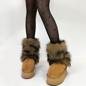 Calzini larghi di pelliccia per le donne Y2k Spice ragazze doppio strato dimagrante maniche eleganti Insta caldo caldo caldo invernale spesse scaldamuscoli - Product Image 4