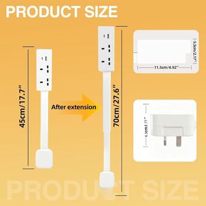 UK Standard Outlet Electrical Outlet Extender Stick USB-A USB-C and 2 AC Outlets Extends 17"-27" Rotates 180° Power <b>Socket</b> - Product Image 6