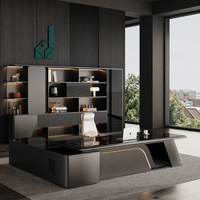 Bureau de direction moderne incurvé en bois avec armoire de rangement latérale, table pour PDG, directeur, mobilier de bureau commercial