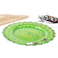 Assiettes de présentation rondes en verre doré écologiques de 33 cm, motif paon peint à la main, style américain, vente en gros