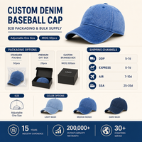 Casquettes de baseball en denim lavé de haute qualité personnalisées, logo brodé 3D exclusif, imprimé sportif formel, 100% coton, sport