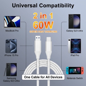 Cavo USB <span class=keywords><strong>2</strong></span> in 1 da Tipo A a Tipo C, Ricarica Rapida 60W, Intrecciato in Nylon, Cavo di Ricarica <span class=keywords><strong>2</strong></span> in 1 per iPhone 15, Samsung, Xiaomi - Product Image 5
