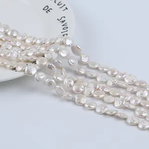 Kualitas rendah alami putih 9-10mm koin bentuk mutiara berdiri untuk mutiara air tawar alami perhiasan