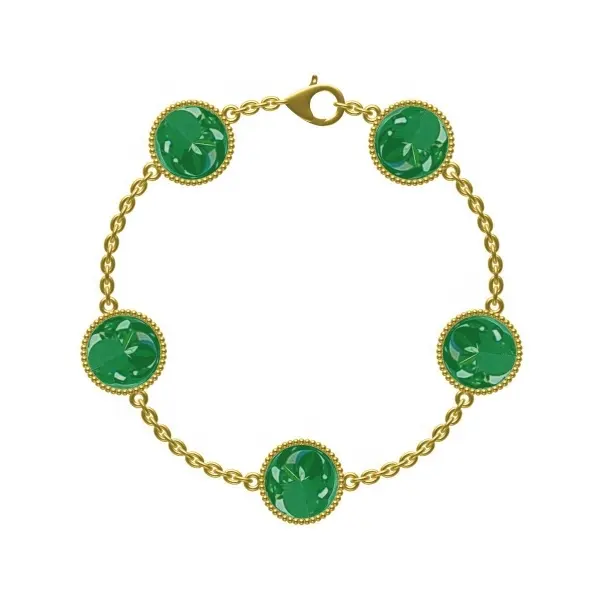 Girls high-end 18K gold green malachite bracelet pendant earrings set wholesale.