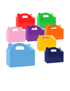Assorted Bright Rainbow Colors Ivory Board Punched Handle Macaron Biscuit Cupcake Donut Food Paper Cardboard Gift Treat Boxes