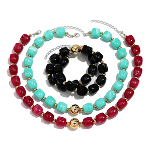Collana di gioielli di nuova moda, collana di perle quadrate <span class=keywords><strong>colorate</strong></span>, geometriche rotonde dorate, - Product Image 2