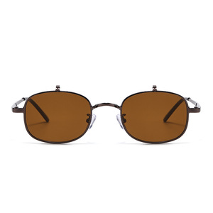 Square <b>Frame</b> <b>Sunglasses</b> Metal Gold UV400 Unisex <b>Small</b> Flip Up Style - Product Image 5
