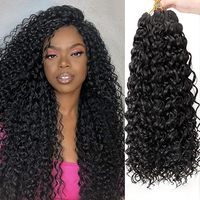 Ekstensi Rambut Crochet Keriting India Remy untuk Wanita, Warna Hitam Alami, Desain Deep Wave & Bohemian Water Wave, Single Weft untuk Kepang
