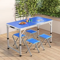 Table pliante légère en aluminium portable pour le camping, la plage, le pique-nique avec plateau en MDF, revêtement imperméable, mobilier d'extérieur