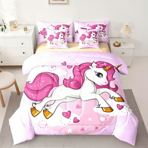 Parure <span class=keywords><strong>de</strong></span> lit trois pièces en microfibre <span class=keywords><strong>rose</strong></span> licorne, personnalisable, imprimée numériquement, ensemble <span class=keywords><strong>de</strong></span> <span class=keywords><strong>couette</strong></span> douce - Product Image 2