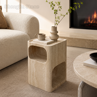 Table d'appoint en travertin naturel, cube creux, avec double compartiment ouvert, pour villa Wabi Sabi, hôtel, salon, intérieur