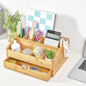OEM竹木桌面整理器，带抽屉，桌面支架储物盒