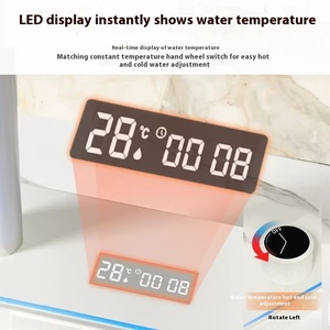 Nuevo producto, <span class=keywords><strong>llave</strong></span> de Piano blanca de una pieza, pantalla Digital, dos grifos de cascada, fregadero de cocina de cerámica con arandela de taza automática - Product Image 2