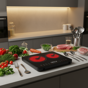 Placa de Inducción Doble de 1900W con Superficie de Cerámica, Control Táctil, Tipo Empotrable, Cocina Eléctrica Doméstica - Product Image 2