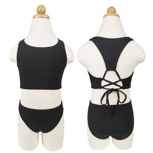 Mới đến cô gái hai mảnh áo tắm cổ điển màu đen criss-cross trở lại Tie-up nhanh chóng khô UPF 50 + Áo Tắm co giãn tắm phù hợp với - Product Image 6