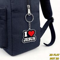 Gantungan Kunci I LOVE JESUS Hati Merah Tebal & Teks Putih di Latar Belakang Hitam, Pesona Akrilik Transparan untuk Kunci, Tas, Ransel