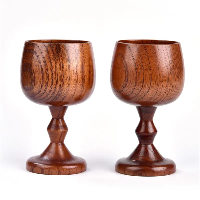 Eco-friendly Classic Jujube Wooden Goblet Wine Glass Red Cup Beer Tea Coffee Cup Mug Water Bottle