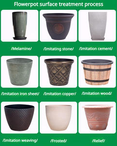 Pot de fleurs de grande taille 30L aspect céramique avec roulettes, base en bambou écologique à motif tortue et trou de drainage - Product Image 2