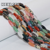 Manik-manik Oval Bentuk Beras Panjang 6x16mm, Manik-manik Batu Akik Mata Harimau Alami Halus Bentuk Barel Oliver untuk Pembuatan Perhiasan