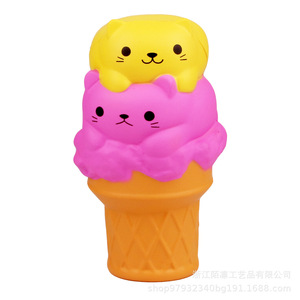 PU Cat Stack Ice Cream <b>Squishy</b> Toy 2-4 Years Unisex Fidget Toy Decor - Product Image 1