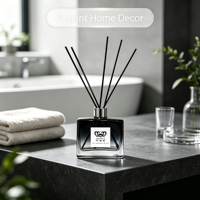 ADANA Ensemble de diffuseur de parfum en verre noir dégradé de luxe avec bâtonnets en fibre noire, vase diffuseur d'arômes rechargeable