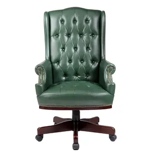 Luxury leather high back managers directors chesterfield antique captain style office desk chairs