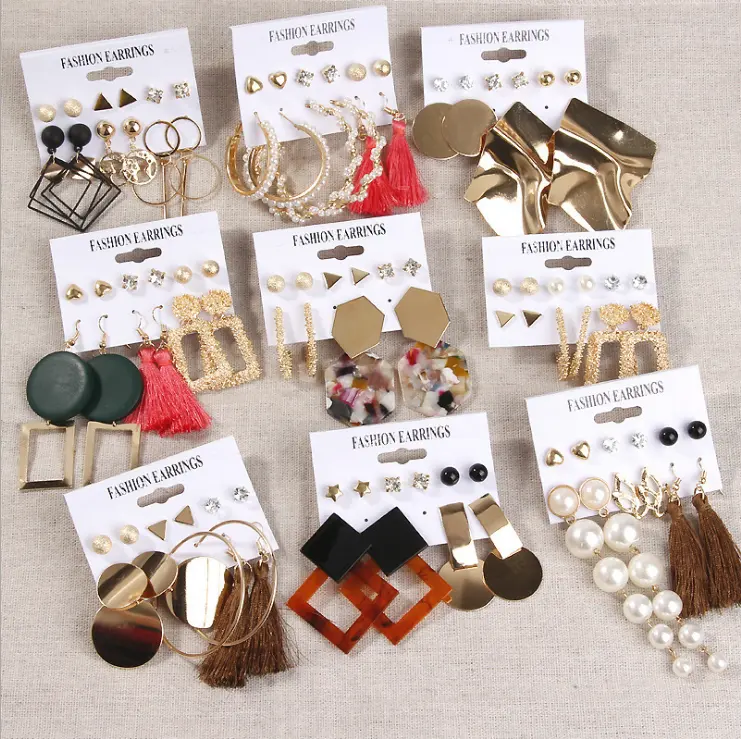 European And American Popular Earrings Geometric Metal Acrylic Sheet Tassel Earring Set Jewelry Wholesale