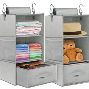 Amz Hot Foldable Lightweight Fabric Clothing Storage with Removable Drawers Side Pockets Two-Way Hanging <b>Wardrobe</b> Bathroom Use - Product Image 6