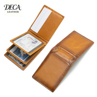 Porte-cartes d'identité vintage en cuir véritable, plusieurs emplacements pour cartes, fenêtre transparente pour carte d'identité, étui à cartes pliable, logo personnalisé OEM ODM, haute qualité